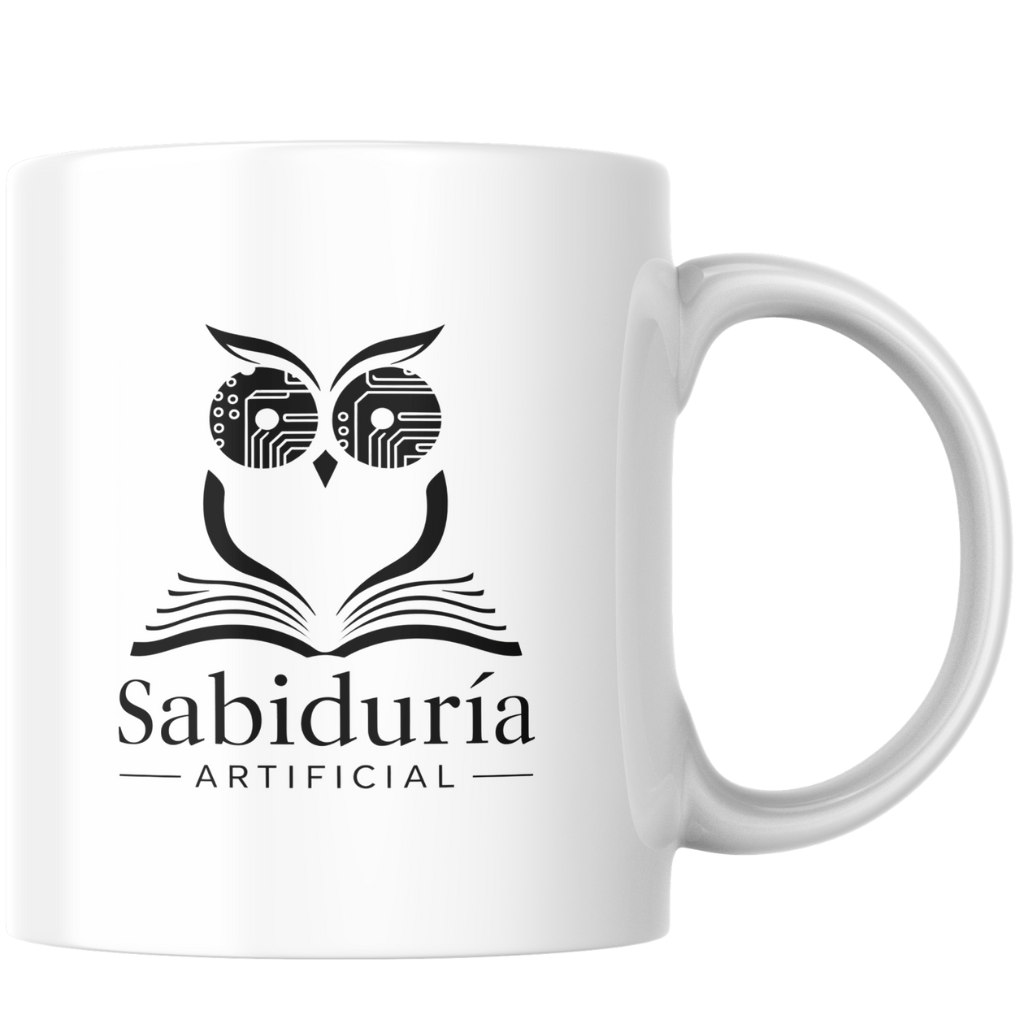 tazón blanco con el logo de sabiduría artificial impreso